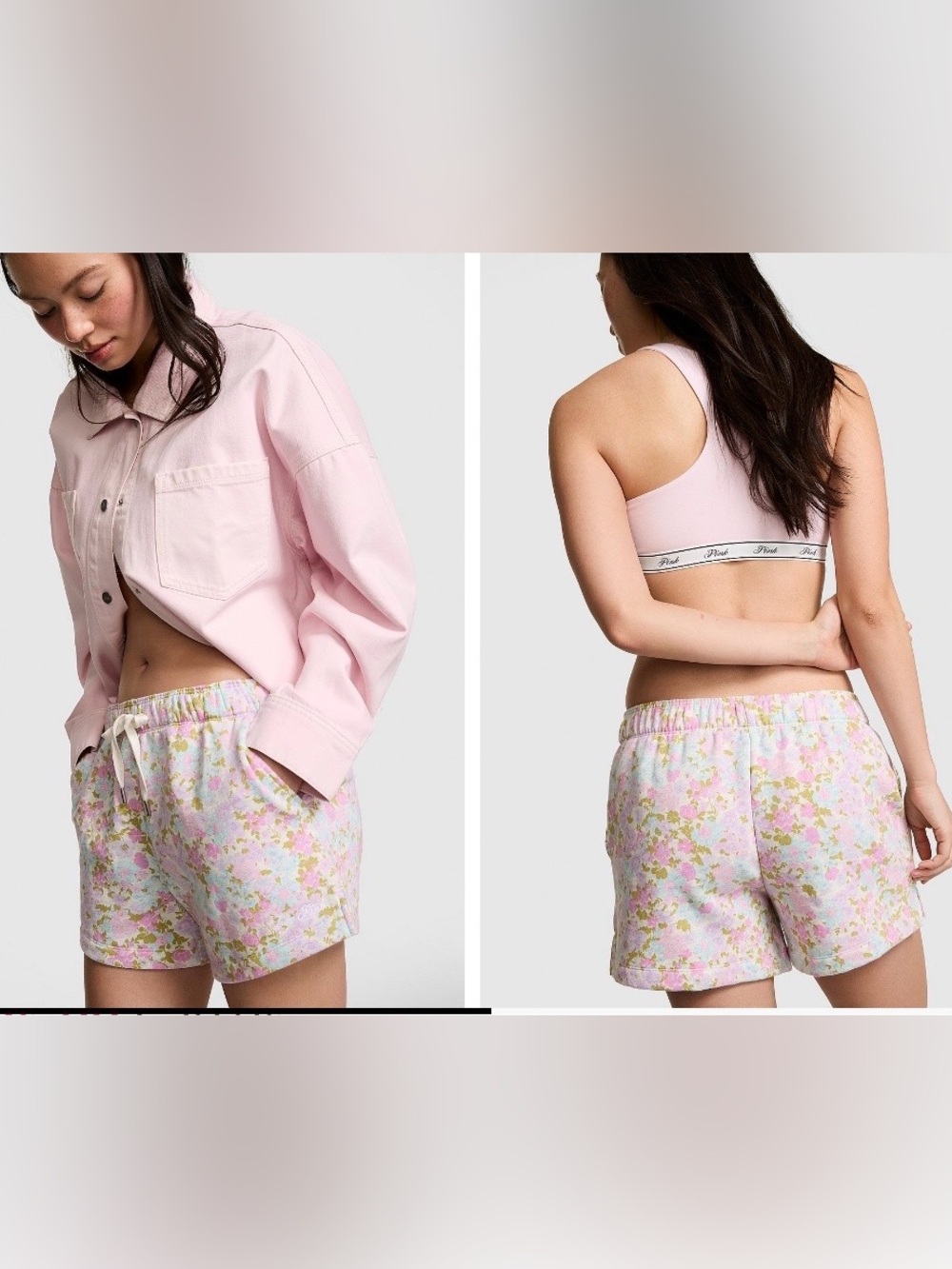 PINK Victoria's Secret Campus Fleece Roll Down Shorts  Floral M NWT